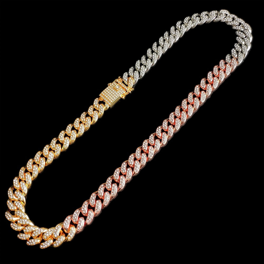 13MM AAA Rhinestone Iced Out Miami Cuban Link Chain Hip Hop Necklace - MERGE.DAY.1.FREESTYLE
