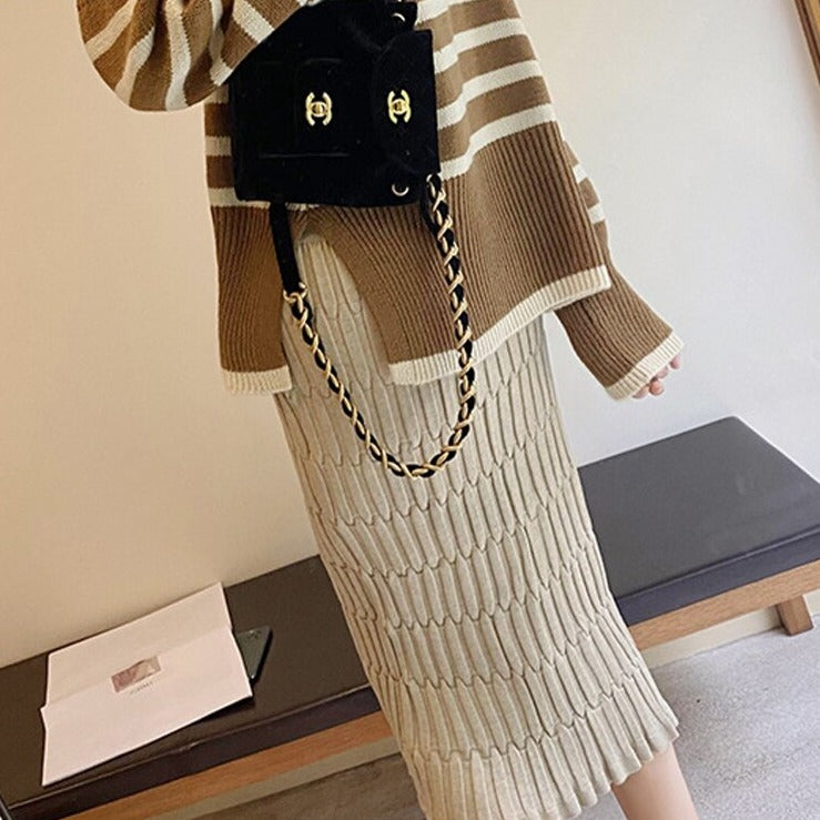 Wrapped Knitted Skirts Pencil Skirt Women Slim Fit Zipper Mid-Calf Skirt - MERGE.DAY.1.FREESTYLE