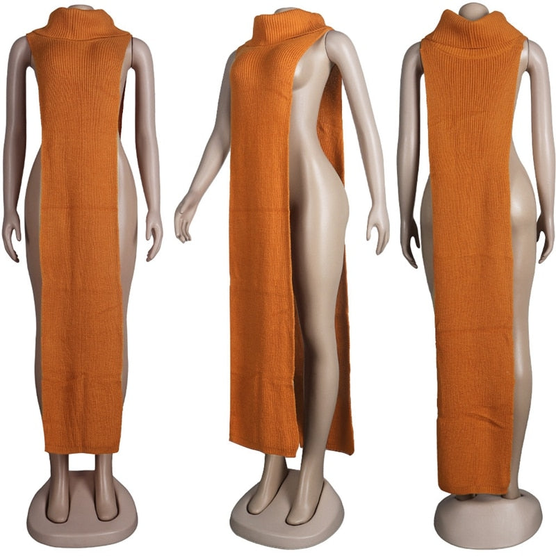 Knitted Side Split Sweater Dress Sleeveless Spring Clothes for Women Y2k Outfits Long Maxi Dresses - MERGE.DAY.1.FREESTYLE