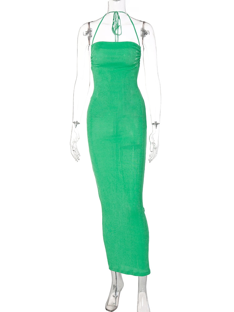 Collar Backless Sleeveless Drawstrings Hollow Out Slit Sexy Maxi Prom Dress - MERGE.DAY.1.FREESTYLE