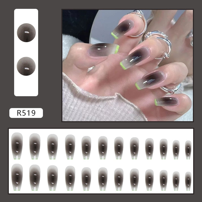 24Pcs/Box Charming Pink Flame Short Fake Nails press on Square Head Full Cover Detachable - MERGE.DAY.1.FREESTYLE