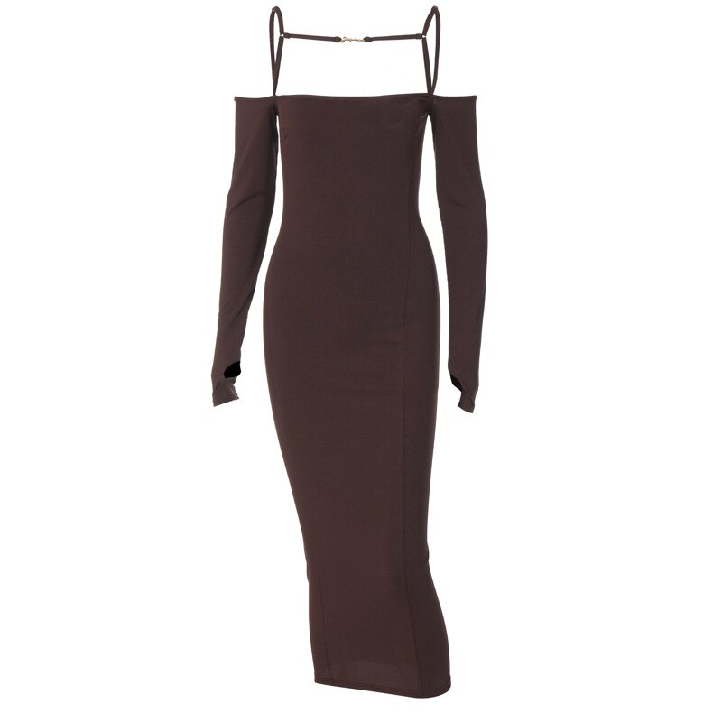 ibbed Solid Slash Neck Slip Long Sleeves Bodycon Mini Dress Streetwear Y2K - MERGE.DAY.1.FREESTYLE