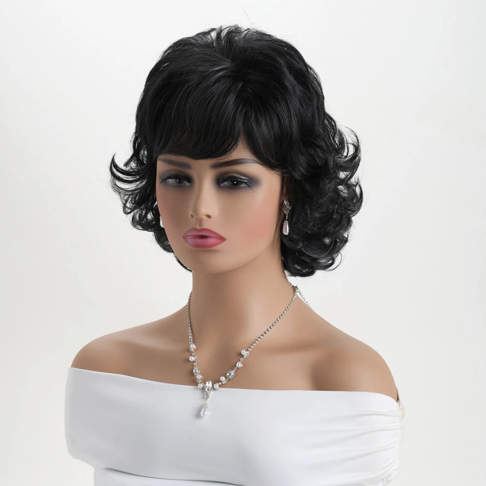 Natural Synthetic Short Curly Black Wigs For Women 10 Inch Wig Daily Party Heat Resistant Hair - MERGE.DAY.1.FREESTYLE
