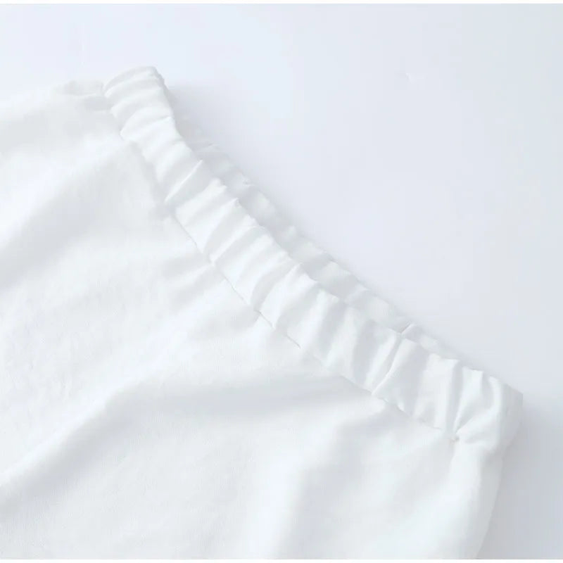 Women's Solid Cotton Linen Ruffle Shorts Suit V-neck Long Sleeve Drawstring Loose 2 Pieces Set - MERGE.DAY.1.FREESTYLE