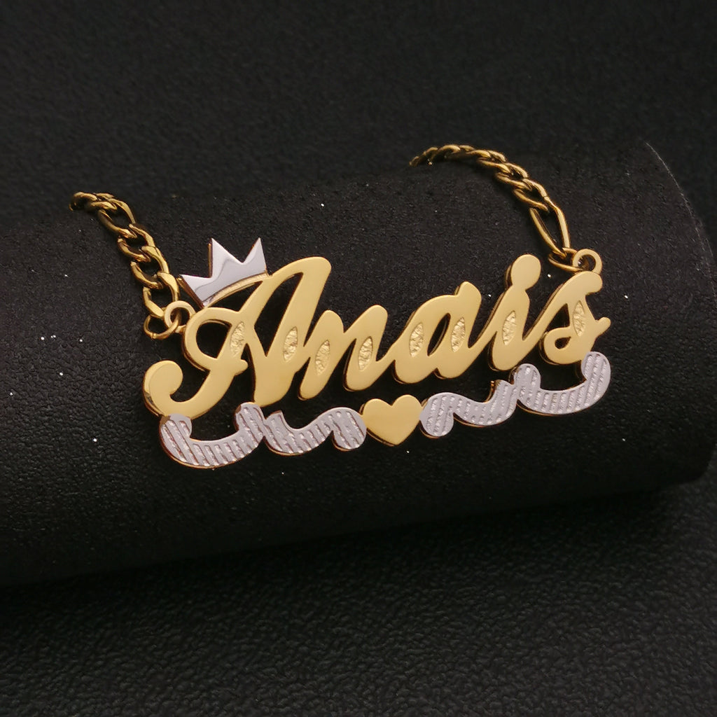 3D Double Plate Custom Nameplate Necklace Gold Plate Pendant Personalized Name Necklace - MERGE.DAY.1.FREESTYLE