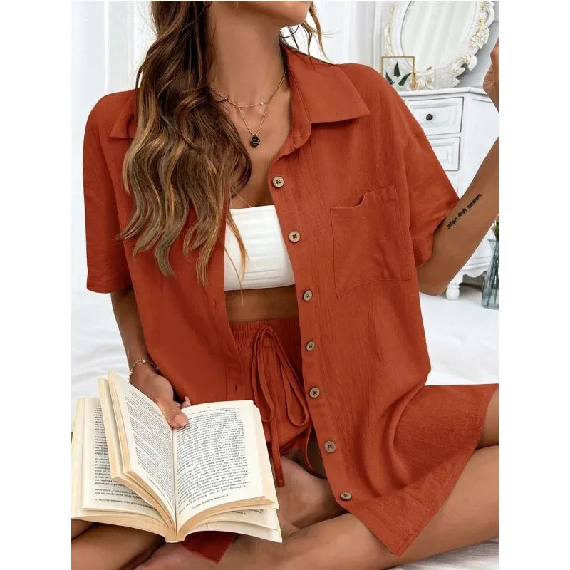 Solid Color Casual Loose Short Pants Sets For Women - MERGE.DAY.1.FREESTYLE