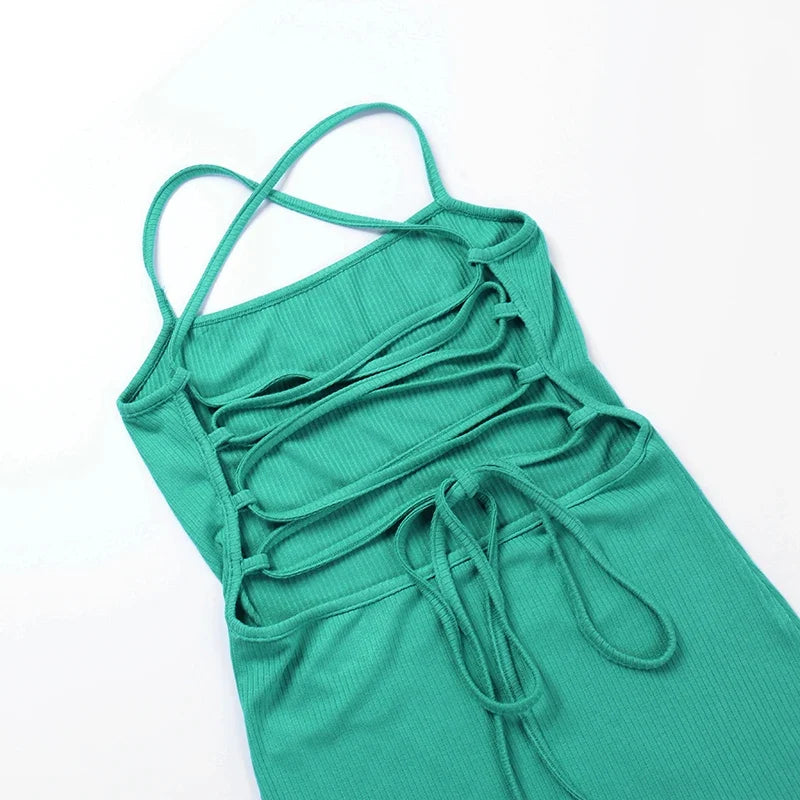 Backless Halter Neck Split Bandage Bodycon Dress - MERGE.DAY.1.FREESTYLE