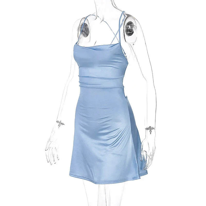 Y2K solid color satin traf slit suspender dress - MERGE.DAY.1.FREESTYLE