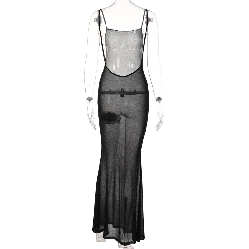 Spaghetti Strap Square Collar Sleeveless Maxi Dress Skinny - MERGE.DAY.1.FREESTYLE