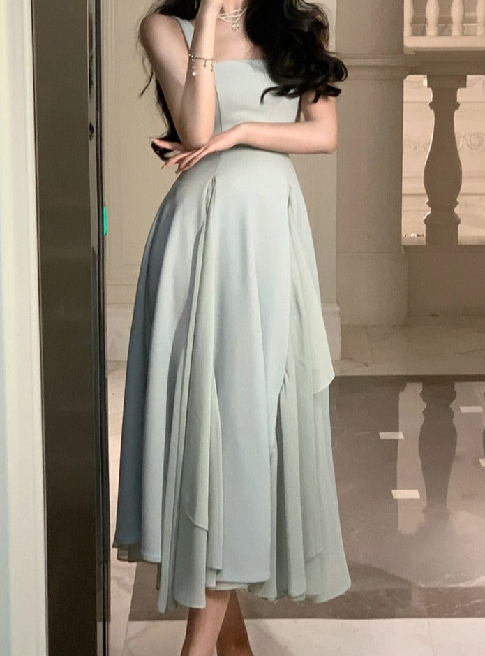 Summer Ladies Vestidos Spaghetti Strap Slim Waist Mesh Patchwork Women Dress - MERGE.DAY.1.FREESTYLE