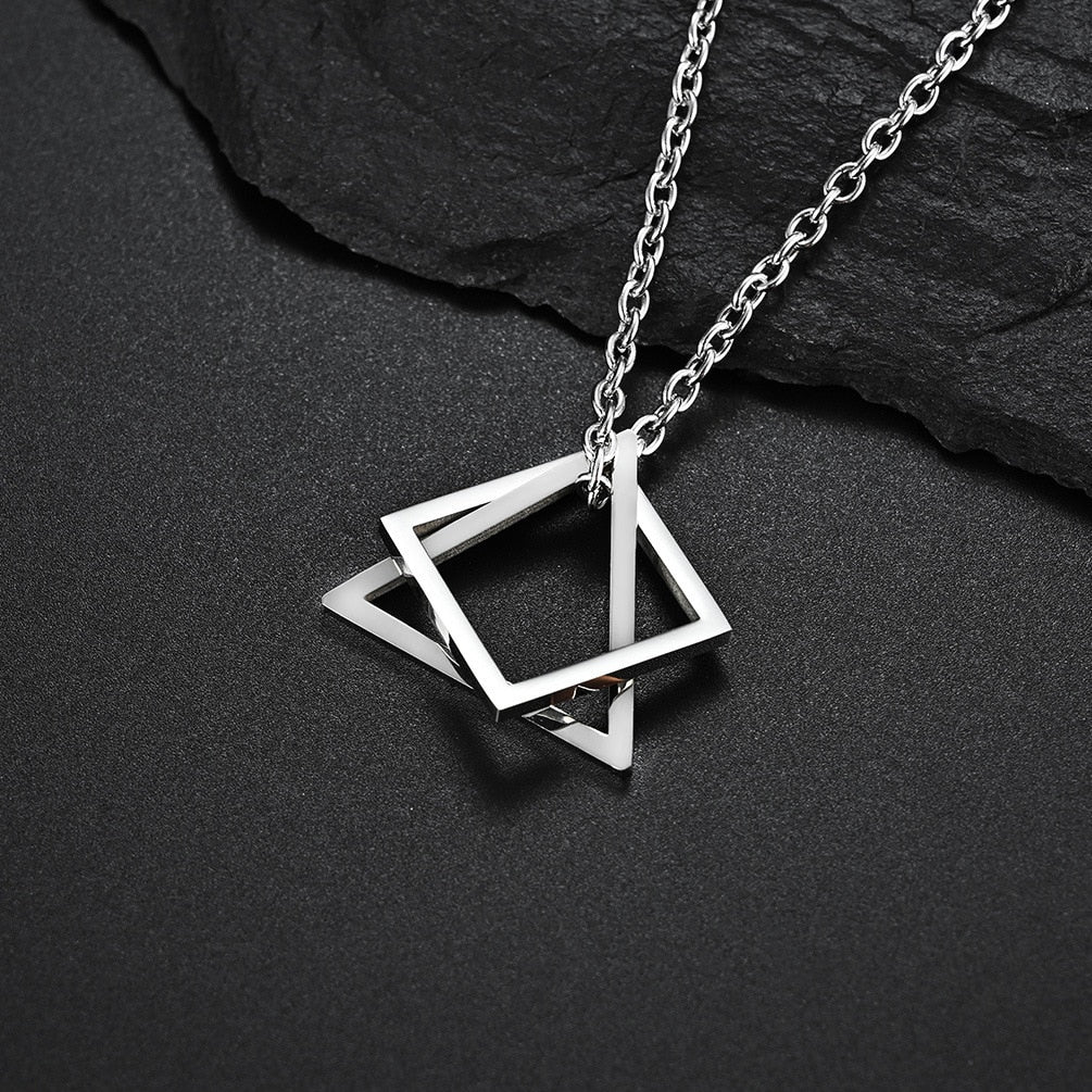 Geometry Interlocking Square Triangle Male Pendant Stacking Streetwear Necklace - MERGE.DAY.1.FREESTYLE