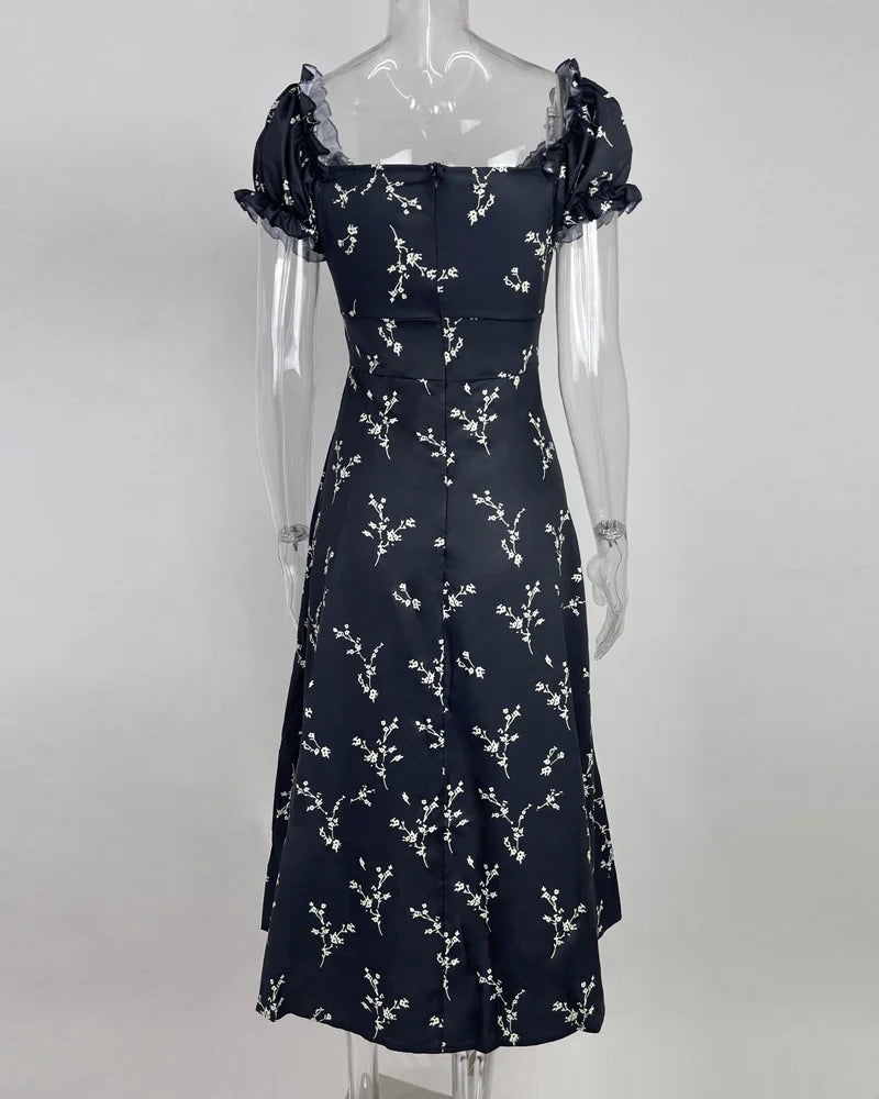 Summer Floral Off Shoulder Puff Sleeve Maxi Dress - MERGE.DAY.1.FREESTYLE