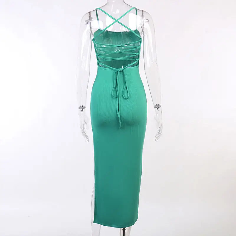 Backless Bandage Bodycon Halter Neck Split Party Dresses - MERGE.DAY.1.FREESTYLE