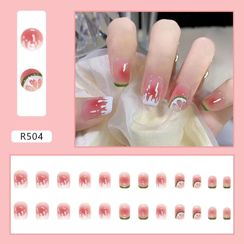24Pcs/Box Charming Pink Flame Short Fake Nails press on Square Head Full Cover Detachable - MERGE.DAY.1.FREESTYLE