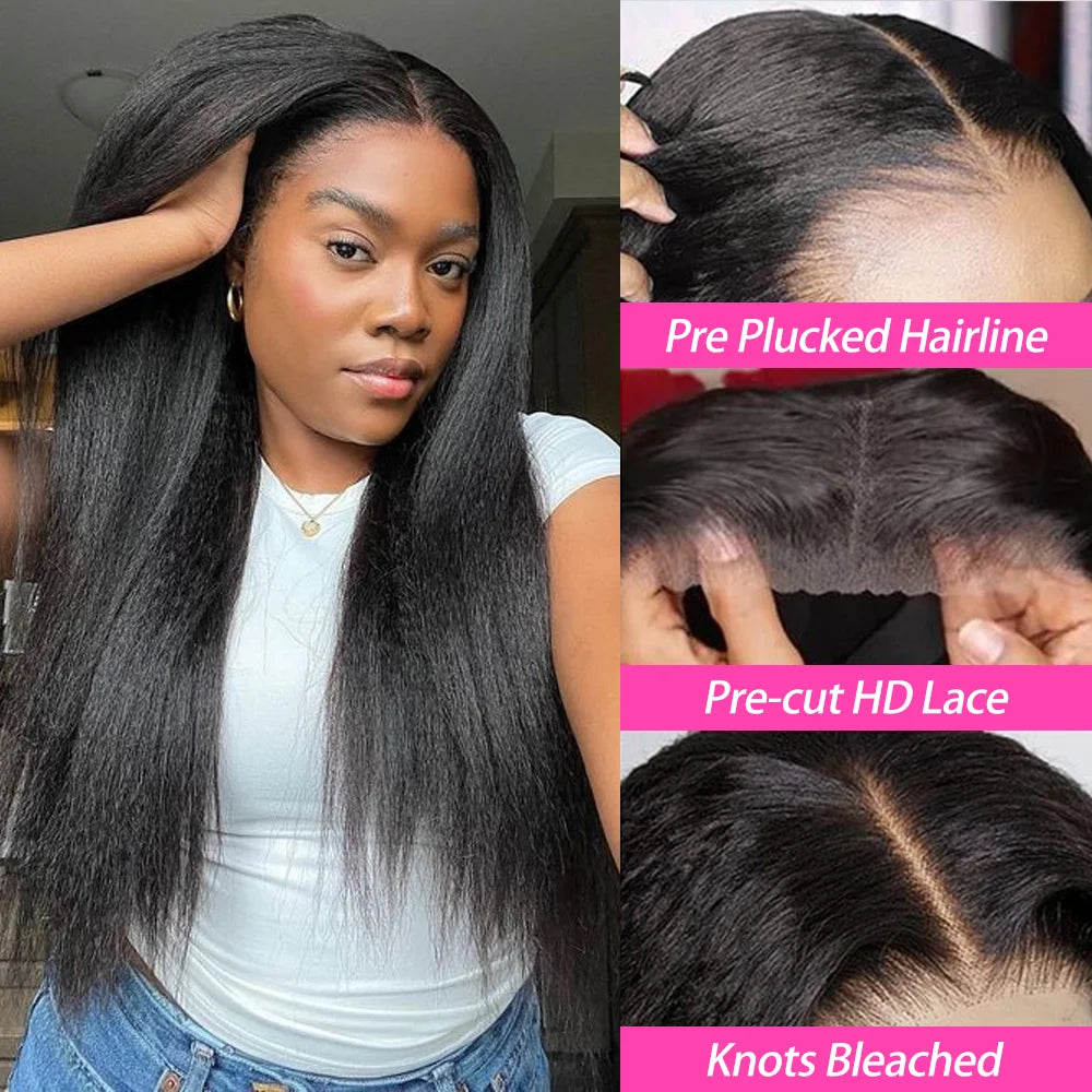 Yaki Straight Glueless Wig Human Hair Precut 7x5 13x6 HD Frontal Wigs Ready to Wear And Go Kinky Straight Lace Front Wig On Sale - MERGE.DAY.1.FREESTYLE