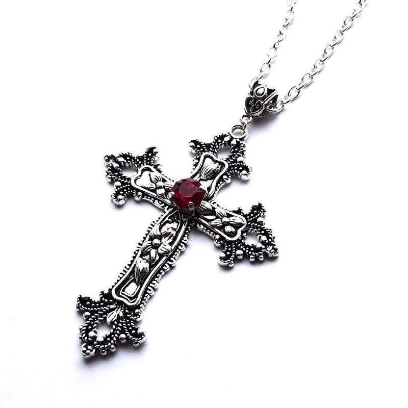Large Detailed Cross Drill Pendant Necklace Silver Color Tone Gothic Punk Jewellery - MERGE.DAY.1.FREESTYLE