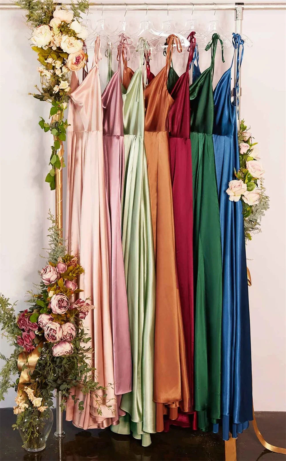Burgundy Satin Beach Side Slit Adjustable Straps Evening Prom Dress - MERGE.DAY.1.FREESTYLE