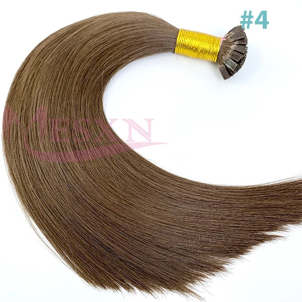 MESXN High Quality Flat Tip Hair Extensions 100% Really Human Fusion Hair Extensions Brown Blonde Color Thickening Of Roots
