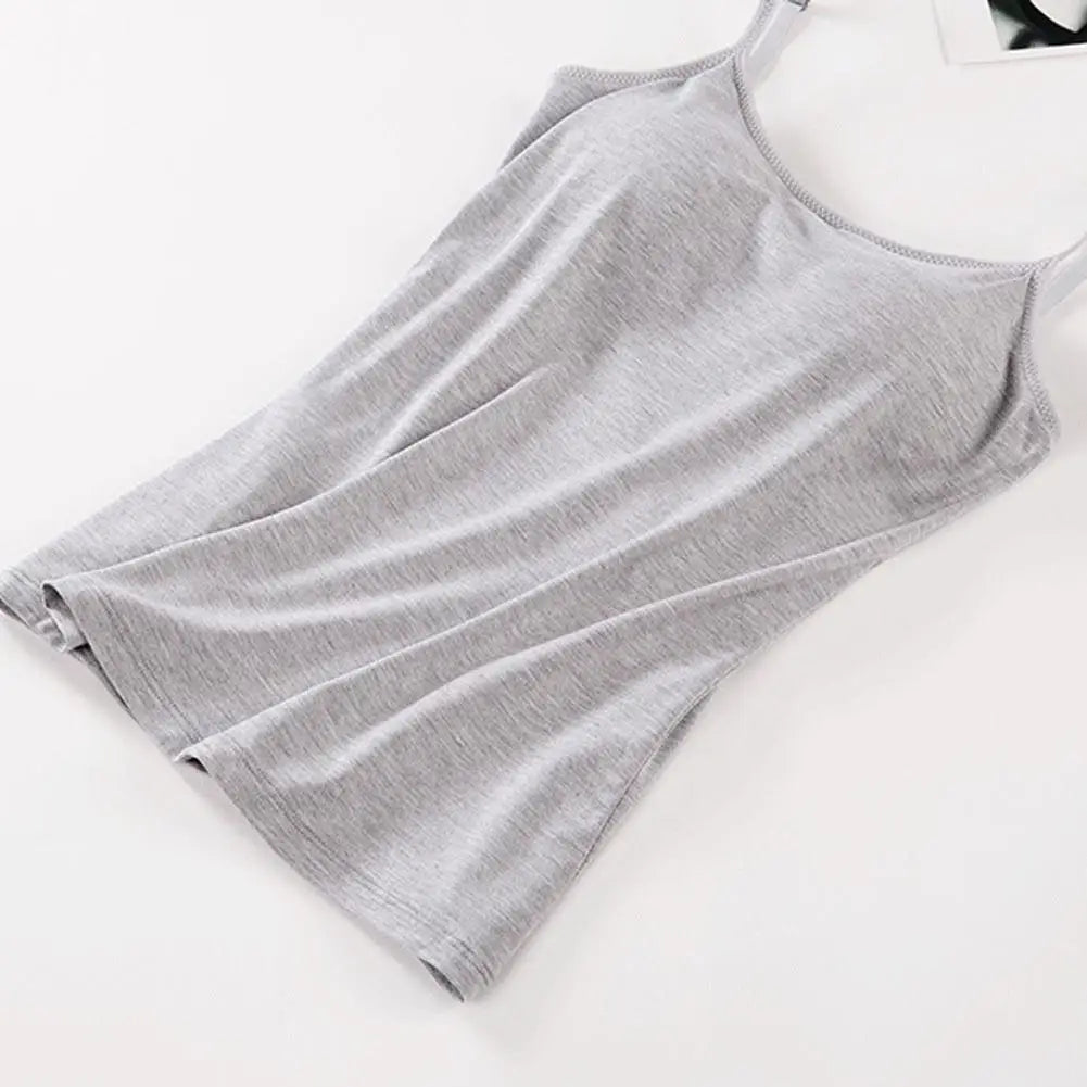 Solid Tank Tops Adjustable Strap Built In Cup Padded Wireless Camisole Camis Vest - MERGE.DAY.1.FREESTYLE