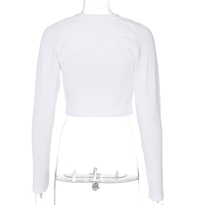 Long Sleeves Solid Hollow Out Bandage Sexy Tube Crop Top Summer Autumn Women - MERGE.DAY.1.FREESTYLE