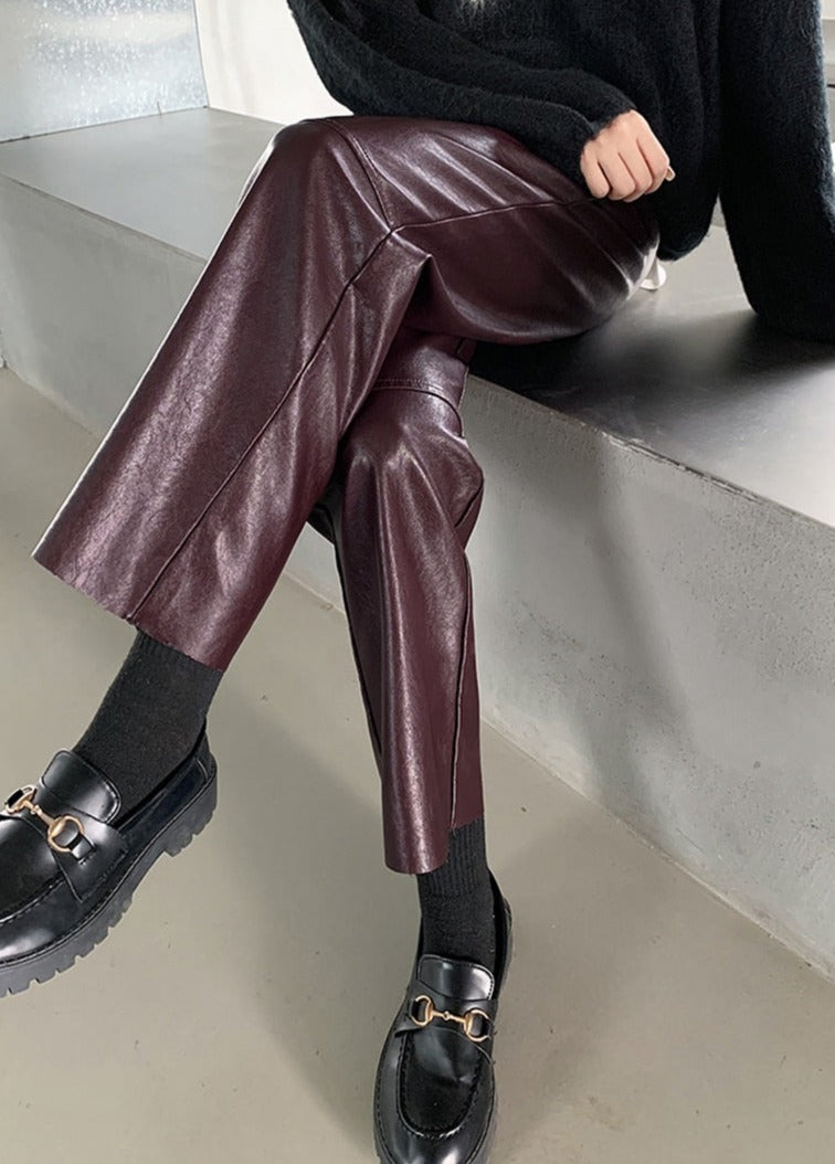 Spring Autumn PU Leather Pants Women High Waist Pockets Faux Leather Harem Pants - MERGE.DAY.1.FREESTYLE