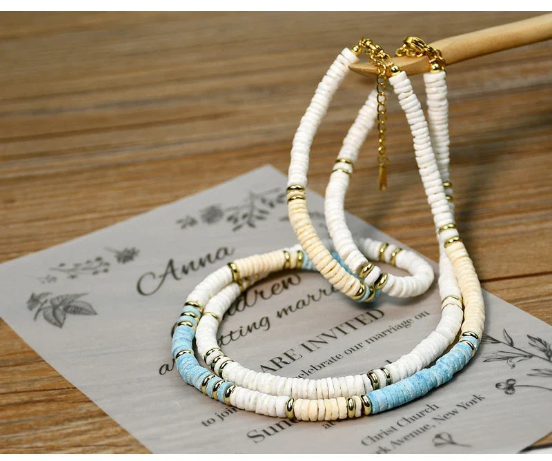 Shell Handmade Beaded Choker Surfer Necklaces - MERGE.DAY.1.FREESTYLE