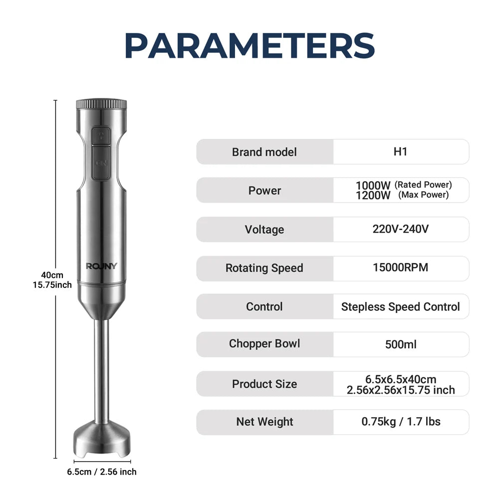 Variable Speed Hand Blender, 1000W Immersion Blender Stainless Steel Stick Mixer for Home Food Processing - MERGE.DAY.1.FREESTYLE