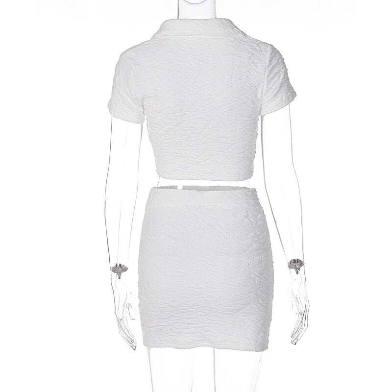 2 Piece Set Short Sleeve Crop Top Shirts Blouse Mini Skirt Suit - MERGE.DAY.1.FREESTYLE