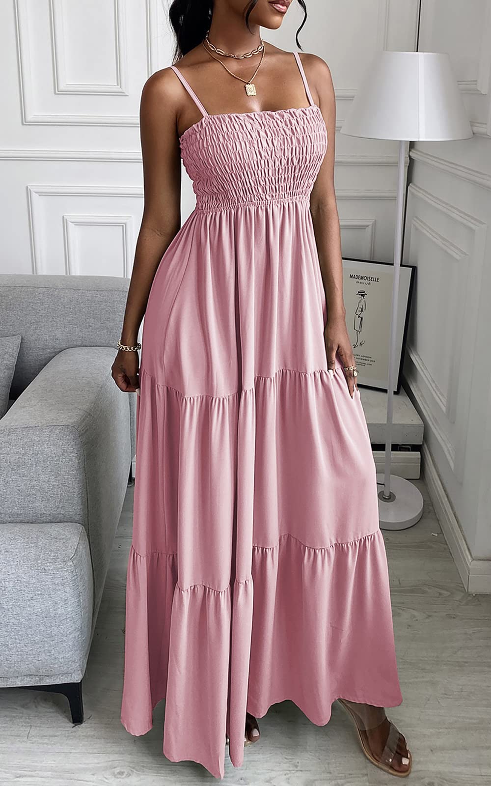 Spaghetti Strap Maxi Dress Women Summer Sleeveless Smocked Boho Long Beach Dress Sundresses - MERGE.DAY.1.FREESTYLE