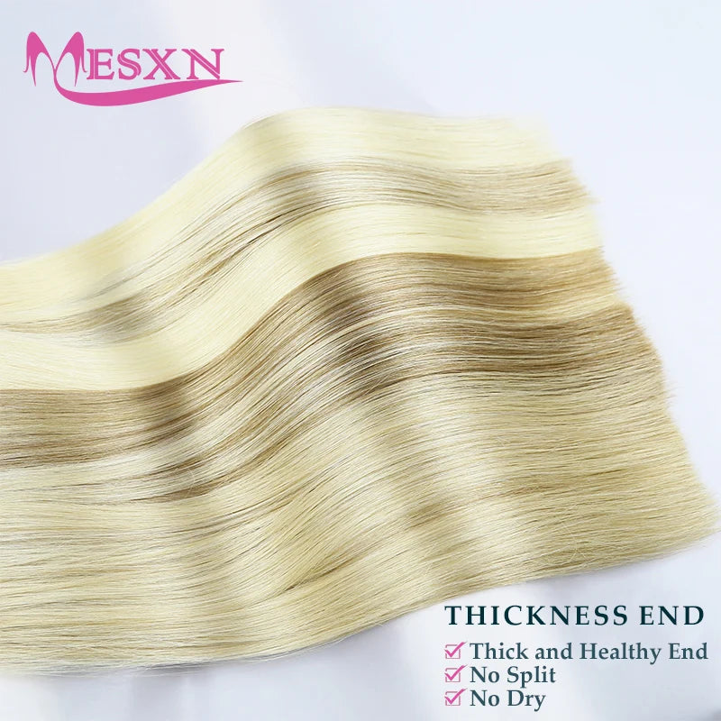 MESXN High Quality Flat Tip Hair Extensions 100% Really Human Fusion Hair Extensions Brown Blonde Color Thickening Of Roots - MERGE.DAY.1.FREESTYLE
