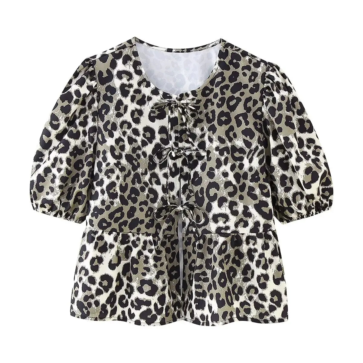 Leopard Blouse Puff Sleeve Crop Top Women's Summer Clothing - MERGE.DAY.1.FREESTYLE