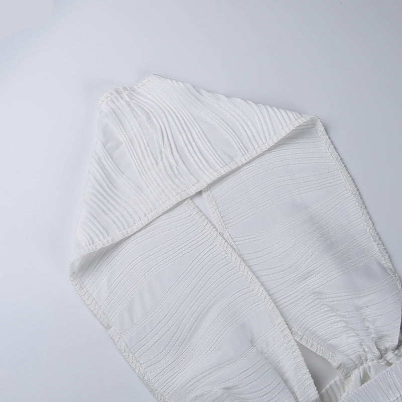 White Deep V-neck Halter Bandage 2 Pieces Sets Sleeveless Backless Suits Outfits with Shorts - MERGE.DAY.1.FREESTYLE