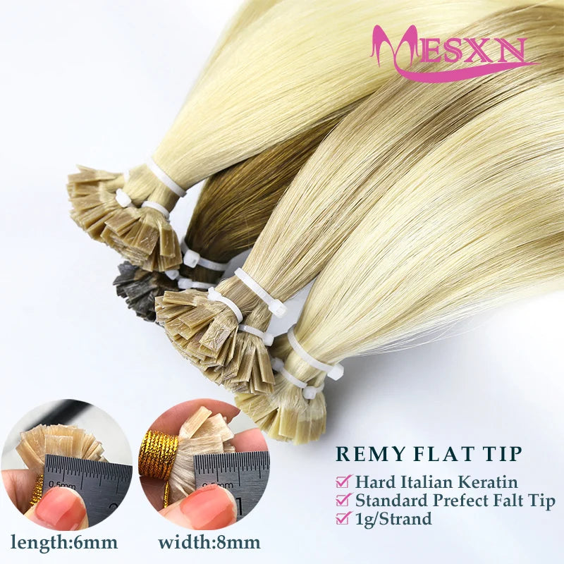 MESXN High Quality Flat Tip Hair Extensions 100% Really Human Fusion Hair Extensions Brown Blonde Color Thickening Of Roots - MERGE.DAY.1.FREESTYLE