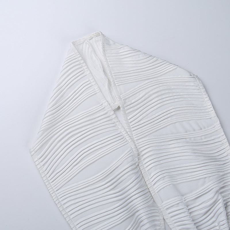 White Deep V-neck Halter Bandage 2 Pieces Sets Sleeveless Backless Suits Outfits with Shorts - MERGE.DAY.1.FREESTYLE