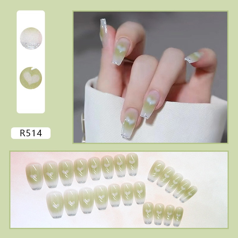 24Pcs/Box Charming Pink Flame Short Fake Nails press on Square Head Full Cover Detachable - MERGE.DAY.1.FREESTYLE