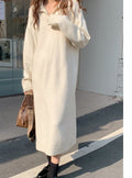 Lapel Full Sleeve Solid Long Knitted Dress Female vestidos - MERGE.DAY.1.FREESTYLE