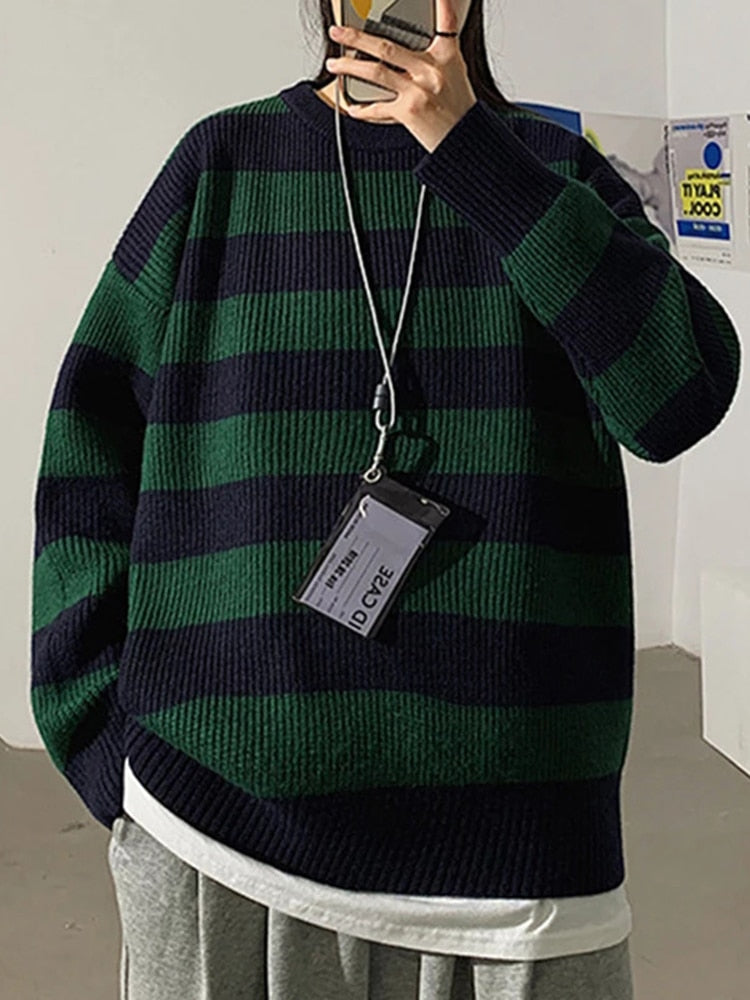 Autumn Winter Knitted Striped Sweater Casual Oversized Pullovers Sweaters - MERGE.DAY.1.FREESTYLE
