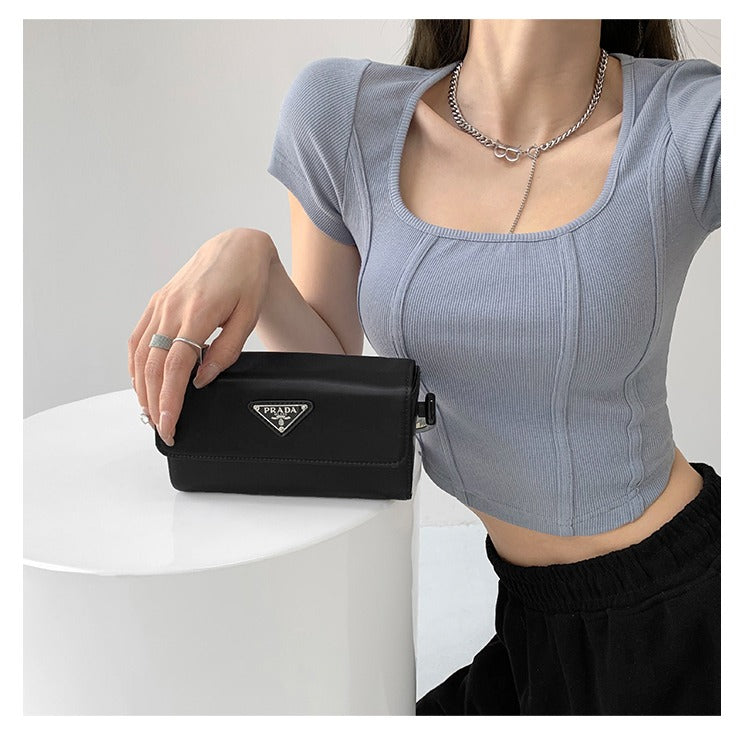 Vintaege Y2K Tops Women Summer Square Collar Short Sleeve T-shirt Fishbone Line Slim Crop - MERGE.DAY.1.FREESTYLE