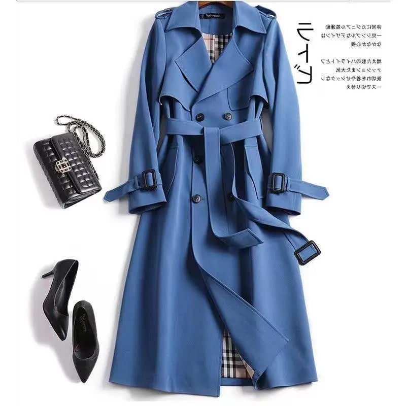 Elegant Long Windbreaker Korean Double Breasted Belt Dust Coat - MERGE.DAY.1.FREESTYLE