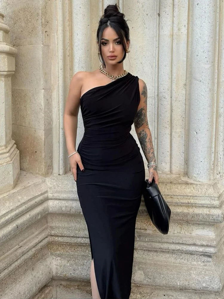 Solid Sleeveless Backless Slim Dress Female Off Shoulder Club Elegant Party Dress - MERGE.DAY.1.FREESTYLE