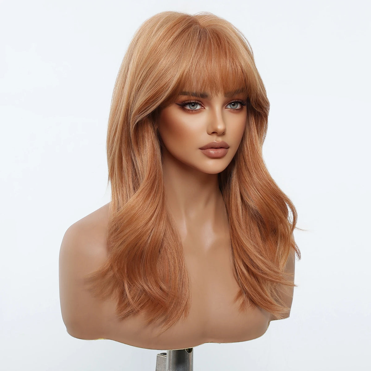 EASIHAIR Medium Length Orange Synthetic Wigs for Women Natural Wavy Wigs With Bangs Heat Resistant Fiber Wigs for Daily Cosplay - MERGE.DAY.1.FREESTYLE