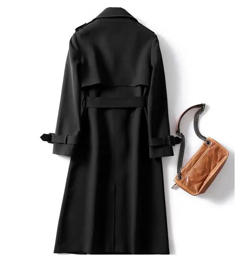Elegant Long Windbreaker Korean Double Breasted Belt Dust Coat - MERGE.DAY.1.FREESTYLE