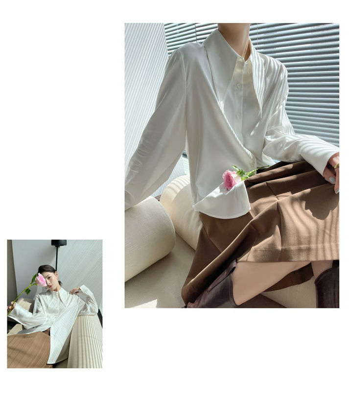 Big Pointed Collar White Blouses For Women Vintage Loose Long Sleeve Shirt - MERGE.DAY.1.FREESTYLE