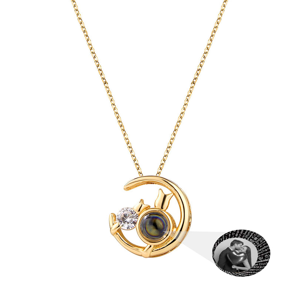 Moon Cat with customizable photos Projection Necklace Pendant Jewelry - MERGE.DAY.1.FREESTYLE