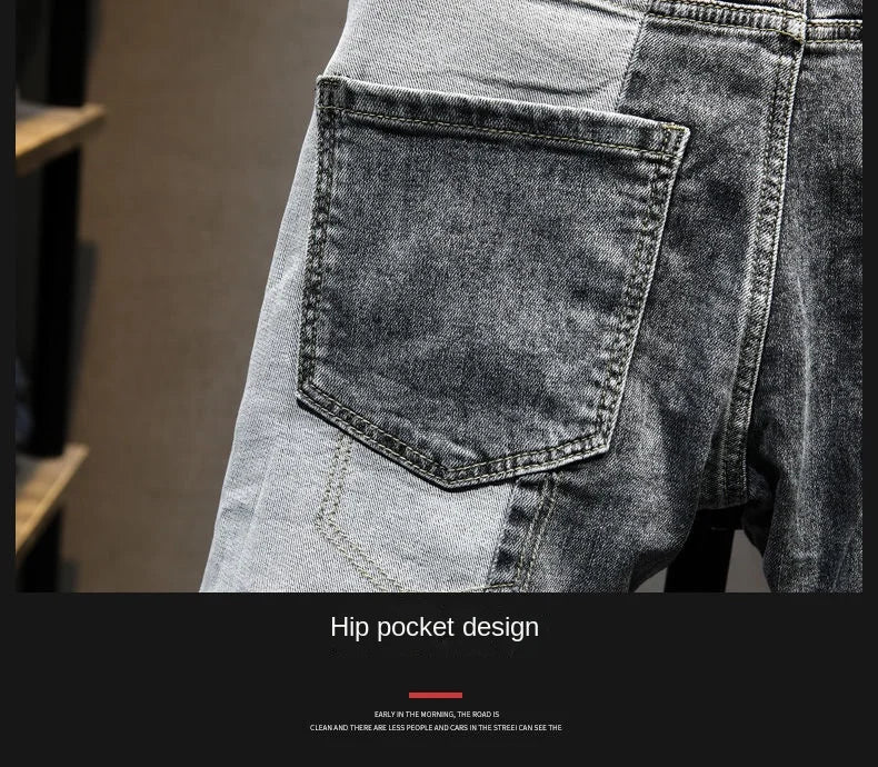 Streetwear 90s Slim Cowboy Grey Stretch Work Wear Splice Long Pants Man - MERGE.DAY.1.FREESTYLE