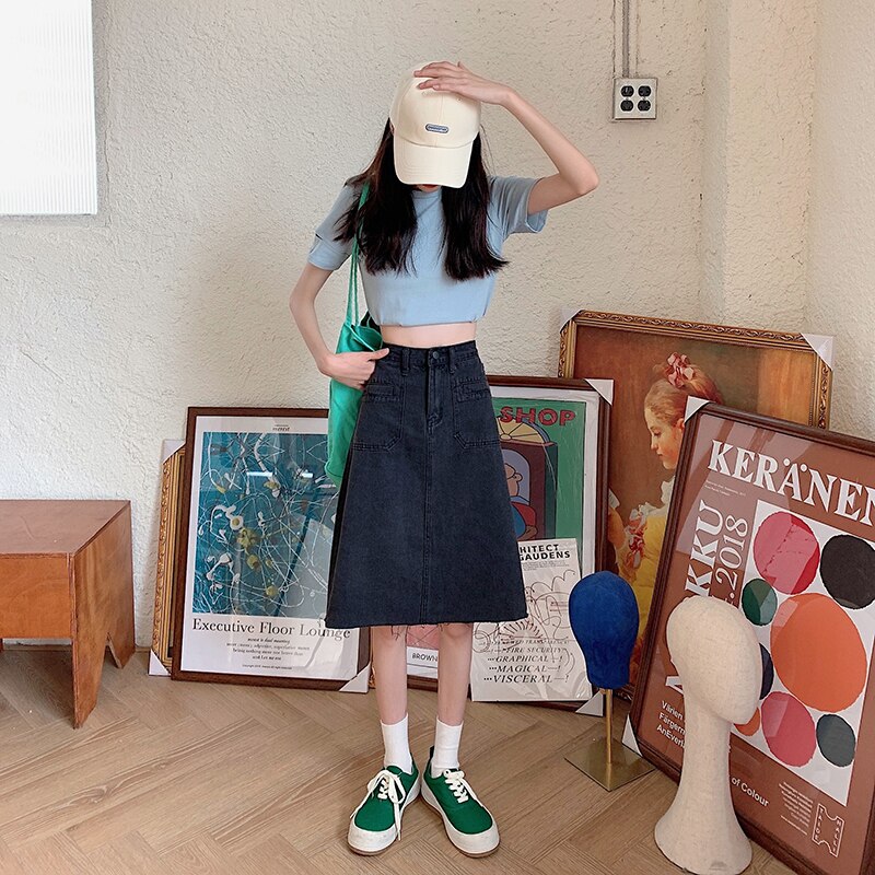 Spring Summer High Waist Denim Skirts Women Casual A-line Zipper Jeans - MERGE.DAY.1.FREESTYLE