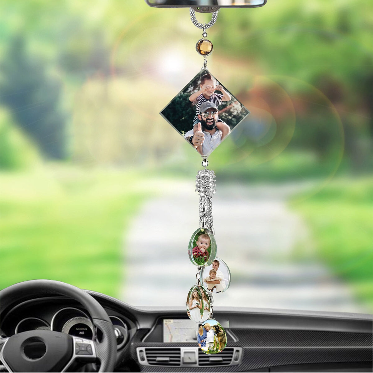 Customizable photos Car Rearview Mirror Hanging Ornament Artificial Crystal Styling - MERGE.DAY.1.FREESTYLE