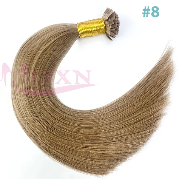 MESXN High Quality Flat Tip Hair Extensions 100% Really Human Fusion Hair Extensions Brown Blonde Color Thickening Of Roots - MERGE.DAY.1.FREESTYLE