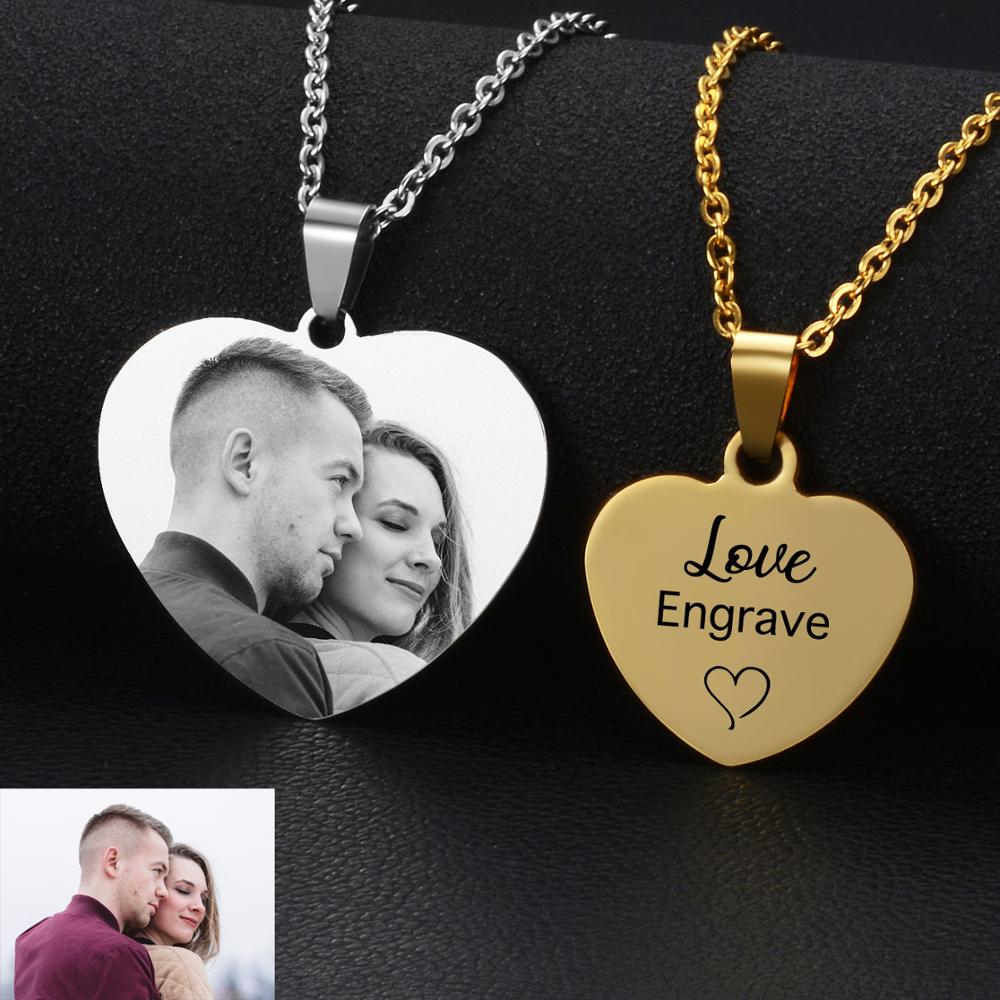 Custom Engraved Picture Photos Name Love Necklace for Women Heart Pendant - MERGE.DAY.1.FREESTYLE