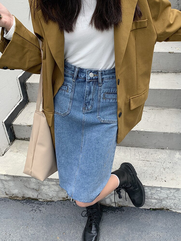 Spring Summer High Waist Denim Skirts Women Casual A-line Zipper Jeans - MERGE.DAY.1.FREESTYLE